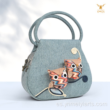Bolso bohemio de algodón de búho tejido a mano para mujer